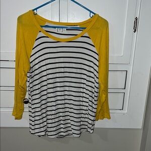 & White Striped Yellow Sleeve Women's Top